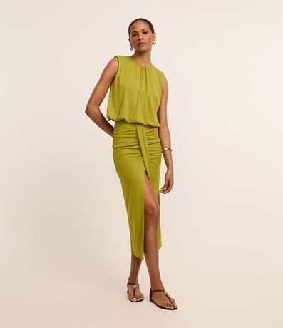 Pollera Larga en Polivelour con Recorte Sobrepuesto y Fruncidos 1