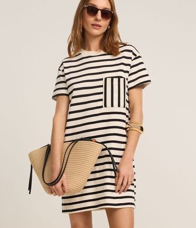 Vestido T-Shirt Corto en Cotton con Bolsillo y Rayas