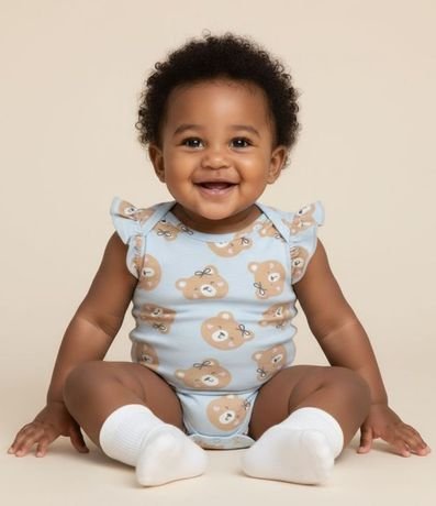 Body Infantil con Estampa de Osito - Talle 0 a 18 Meses