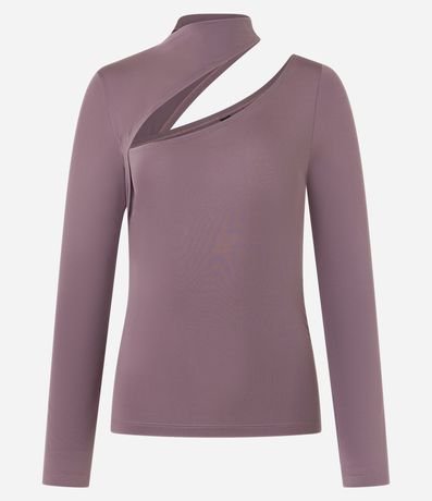 Blusa en Microfibra con Cuello Alto y Recorte Cutout