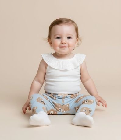 Pantalón Infantil en Cotton con Estampa Osito - Talle RN a 18 meses