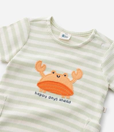 Mono Infantil con Bordado de Cangrejo y Rayas Canelado - Talle 0 a 18 Meses 5