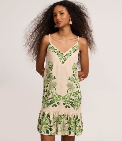 Vestido Evasê Corto en Viscosa con Estampa Follaje 2