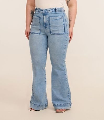Pantalón Flare en Jeans con Bordado nos Bolsillos Curve & Plus Size 2