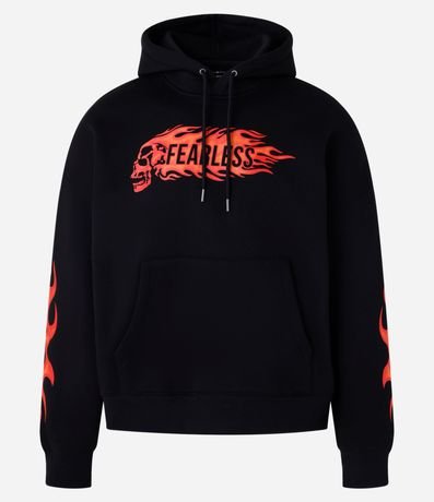 Saco Oversized en Algodón con capucha y Estampa Lettering Chamas 5