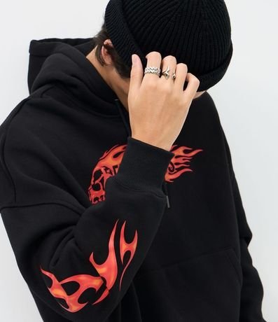 Saco Oversized en Algodón con capucha y Estampa Lettering Chamas 4
