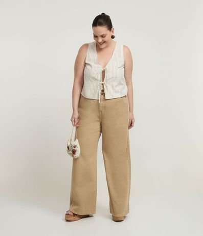 Pantalón Wide Leg en Sarga con cintura Clochard Curve & Plus Size