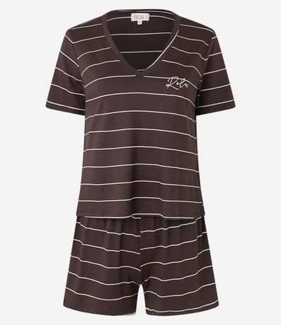 Pijama Short Doll en Viscosa con Rayas en Hilo Metalizado 4