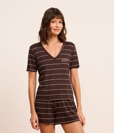 Pijama Short Doll en Viscosa con Rayas en Hilo Metalizado 1
