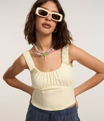 Blusa Corset en Cotton con Frunzidos y Bretel Ancho