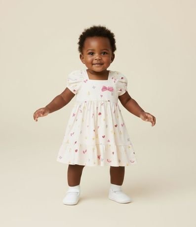 Vestido Infantil con Mini Ícones - Talle 0 a 18 Meses