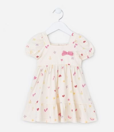 Vestido Infantil con Mini Ícones - Talle 0 a 18 Meses
