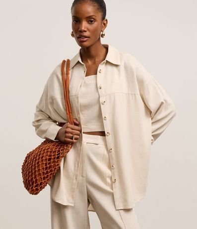 Camisa Alargada en Viscolino con Recortes