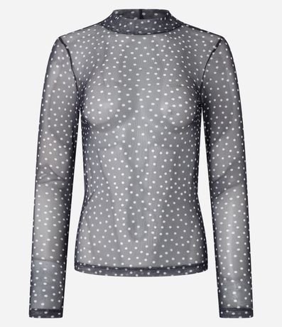 Blusa en Tule con Cuello Alto y Estampa de Lunares 4