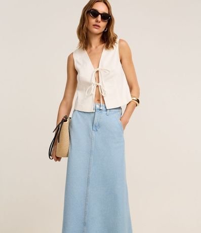 Pollera Midi Evasê en Jeans con Recorte en el Biés 2