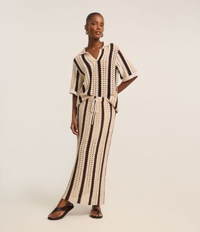 Pollera Recta Rayada en Punto de Efecto Ganchillo