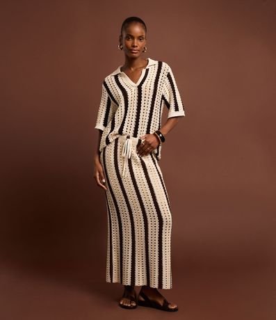 Pollera Recta Rayada en Punto de Efecto Ganchillo 5