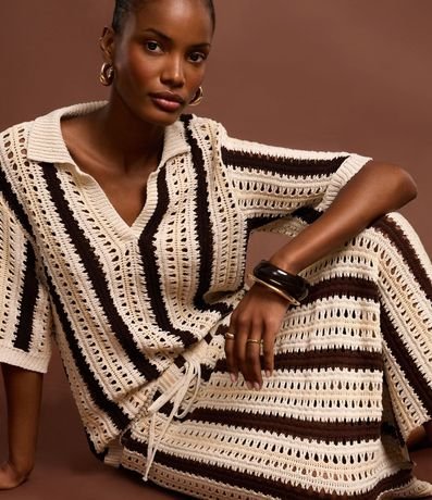 Pollera Recta Rayada en Punto de Efecto Ganchillo 7