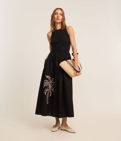 Vestido en Cotton con Textura Acanalada y Bordado Palmeras 2