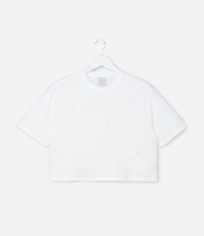 Remera Corta Infantil con Flores Aplicadas - Talle 5 a 14 años