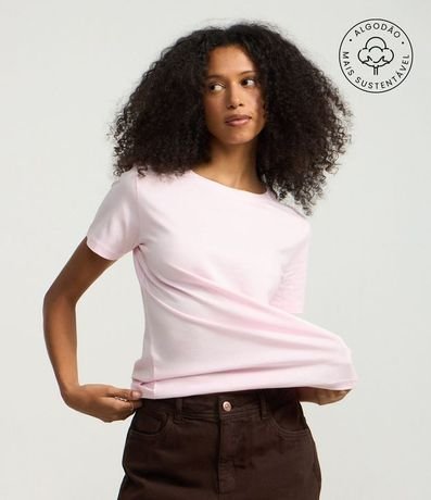 Blusa Alargada Básica en Algodón con Cuello Redondo y Manga Corta