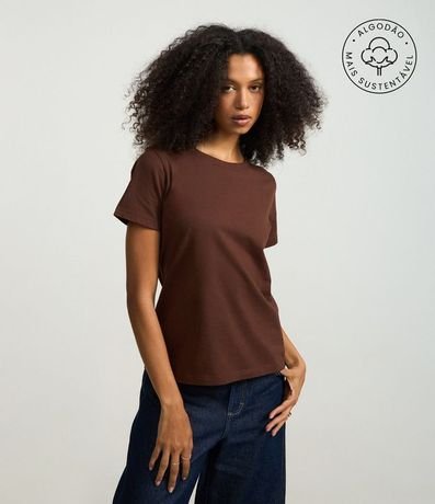 Blusa Alargada Básica en Algodón con Cuello Redondo y Manga Corta