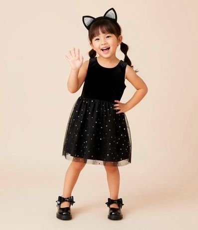 Vestido Infantil en Terciopelo de Gatita - Talle 1 a 6 años