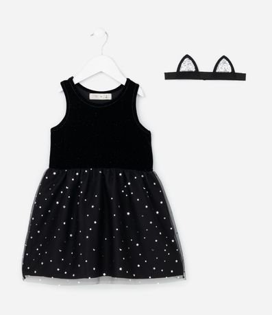 Vestido Infantil en Terciopelo de Gatita - Talle 1 a 6 años 2