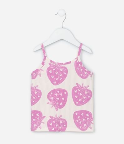 Musculosa Infantil Acanalada con Estampa Frutillas - Talle 1 a 6 años 2