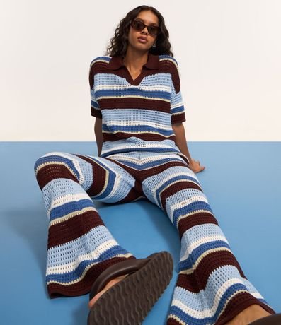Pantalón Flare en Punto con Efecto Ganchillo y Rayas Variadas 7