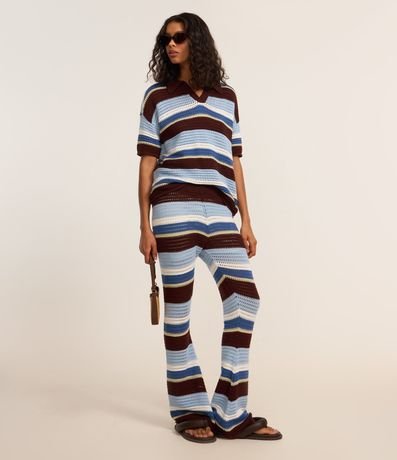 Pantalón Flare en Punto con Efecto Ganchillo y Rayas Variadas 2