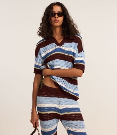 Pantalón Flare en Punto con Efecto Ganchillo y Rayas Variadas 3