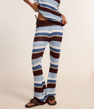 Pantalón Flare en Punto con Efecto Ganchillo y Rayas Variadas 4