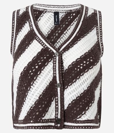 Chaleco Regular en Punto con Rayas Diagonales y Puntos Abertos 6