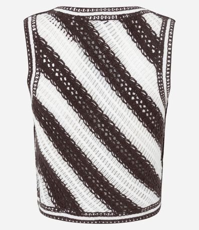 Chaleco Regular en Punto con Rayas Diagonales y Puntos Abertos 8