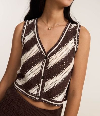 Chaleco Regular en Punto con Rayas Diagonales y Puntos Abertos 4