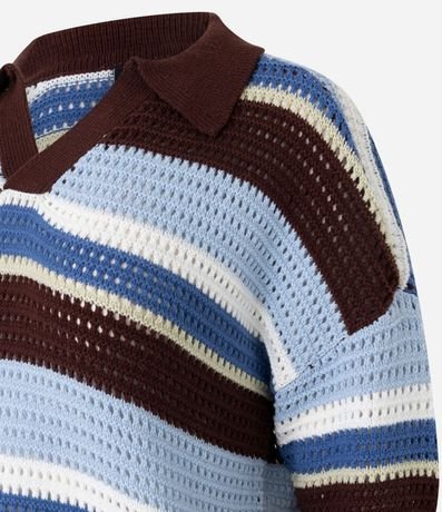 Remera Oversized de Punto Listrado y Cuello Polo 6