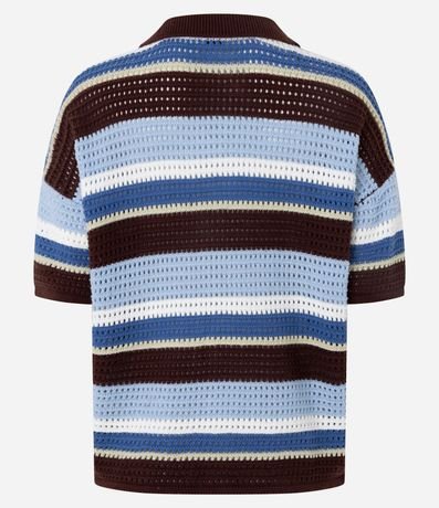 Remera Oversized de Punto Listrado y Cuello Polo 7