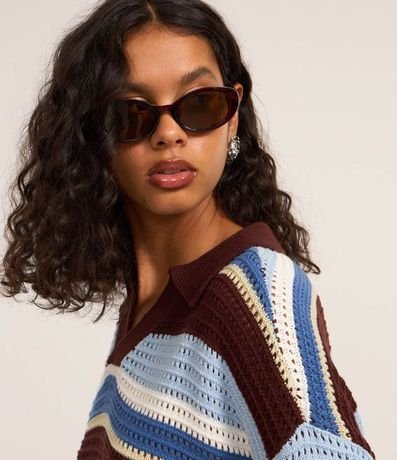 Remera Oversized de Punto Listrado y Cuello Polo 3