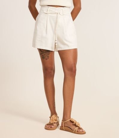 Short Cintura Alta en Viscolino con Cinturón Incorporado 3