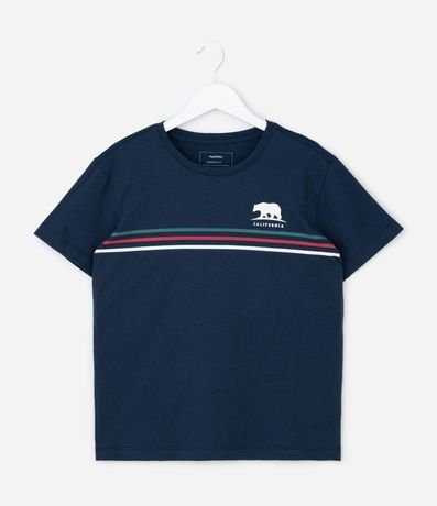 Remera Infantil con Rayas y Oso -Talle 5 a 14 años