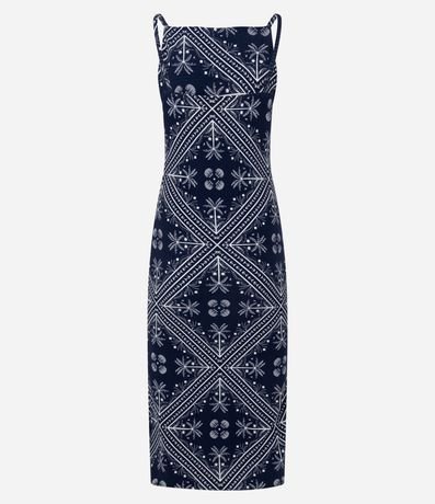 Vestido Recto Texturizado en Viscosa con Estampa Arabesco Floral 7