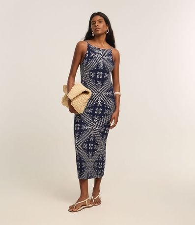 Vestido Recto Texturizado en Viscosa con Estampa Arabesco Floral 2