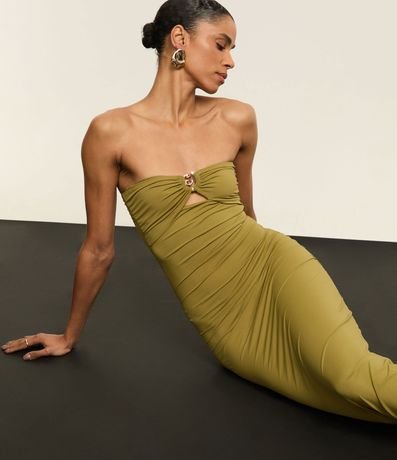 Vestido Largo en Microfibra con Detalle Metalizado en el Escote 7