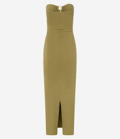 Vestido Largo en Microfibra con Detalle Metalizado en el Escote 10