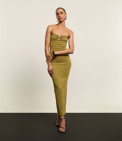 Vestido Largo en Microfibra con Detalle Metalizado en el Escote 1