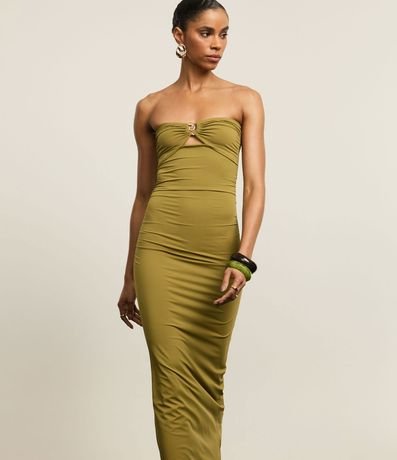 Vestido Largo en Microfibra con Detalle Metalizado en el Escote 2