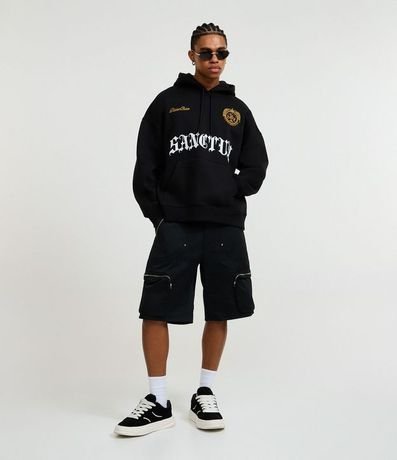 Saco Boxy en Algodón con Felpa y Estampa Lettering con Bordados Delanteros. 2