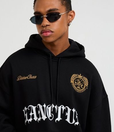 Saco Boxy en Algodón con Felpa y Estampa Lettering con Bordados Delanteros. 5