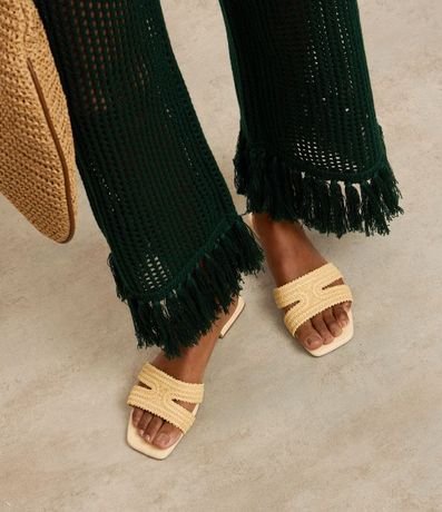 Sandalia Plana con Tira en H y Efecto Ráfia 6